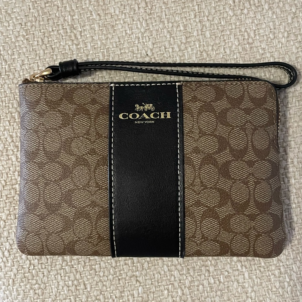 Coach Signature Brown and Black Wristlet